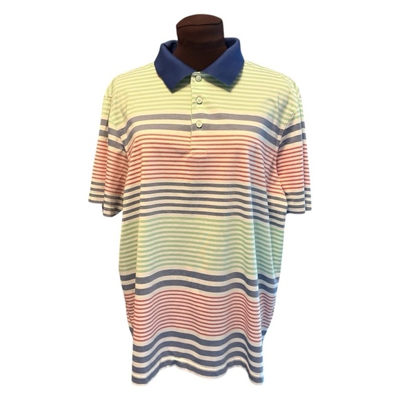 Aristo Pullover Striped Short Sleeve Polo Collared Shirt, Men's Size Medium - Picture 5 of 13